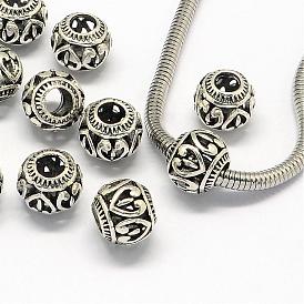 Alloy European Beads, Large Hole Beads, Rondelle, Hollow, 11x9mm, Hole: 4.5mm