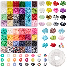 DIY Heishi Surfer Bracelet Making Kit, Including Acrylic Letter & Polymer Clay Disc & Glass Seed Beads, Elastic Thread