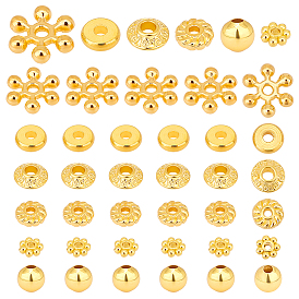 300шт. 6 стили латунные и сплавные разделительные бусины, биконус, круглый и снежинка, разнообразные