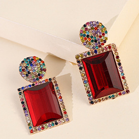 Sparkling Symmetrical Geometric Earrings with Alloy and Gemstones for Elegant Women