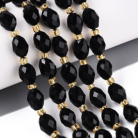 Натуральный черный обсидиан бисер пряди, граненые, овальные, с бисером