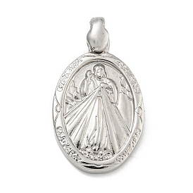 316 Surgical Stainless Steel Pendants, Oval with Saint Charm