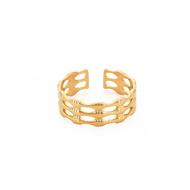 304 Stainless Steel Bamboo Shape Open Cuff Ring for Women