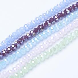 Electroplate Glass Beads Strands, Imitation Jade Beads, AB Color Plated, Faceted, Rondelle