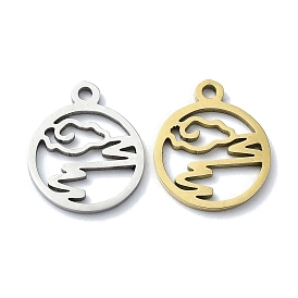 304 Stainless Steel Charms, Laser Cut, Flat Round with Cloud Charm