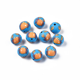 Handmade Polymer Clay Beads, Round with Crab