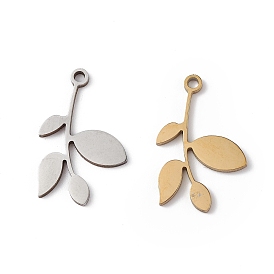 304 Stainless Steel Pendants, Leafy Branch Charms