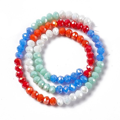 Imitation Jade Opaque Solid Color Glass Beads Strands, Faceted, Abacus