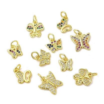 Подвески из настоящей 18k-позолоченной латуни с фианитами, с прыжковых колец, бабочка