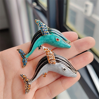 Эмалевые булавки в виде кита, Броши из сплава со стразами для рюкзака