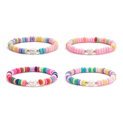 Bracelet extensible fait main en perles heishi en argile polymère, bracelet de perles de perles naturelles