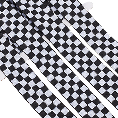 4.3M Polyester Elastic Ribbon, Tartan Pattern, for DIY Clothing Accessories Decorations