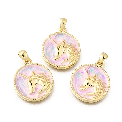 Латунь эмаль подвески, плоский круг с подвесками в виде единорога, стойки покрытие, прочное покрытие, без кадмия и без свинца