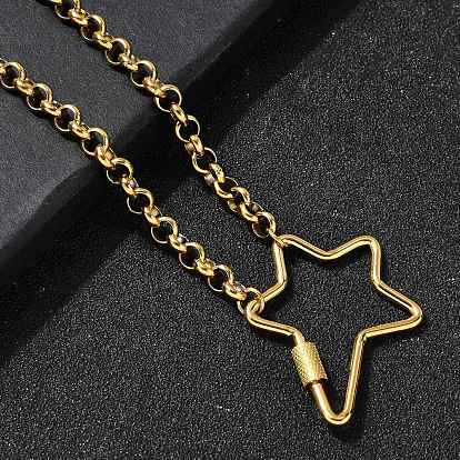 304 Женские ожерелья-цепочки Rolo с застежкой-звездочкой из нержавеющей стали, ионное покрытие (ip)