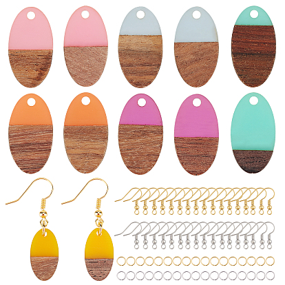 Kits de fabrication de boucles d'oreilles bricolage, y compris les pendentifs en résine et en bois, crochets et anneaux de saut en laiton, ovale