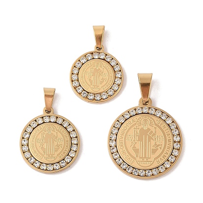 Вакуумное покрытие pvd 304 подвески из нержавеющей стали со стразами, плоский круглый с cssml ndsmd крестом бог отец религиозный христианский шарм