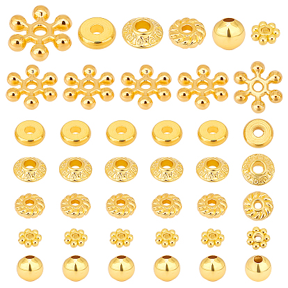 300шт. 6 стили латунные и сплавные разделительные бусины, биконус, круглый и снежинка, разнообразные
