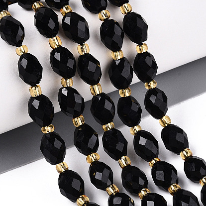 Натуральный черный обсидиан бисер пряди, граненые, овальные, с бисером