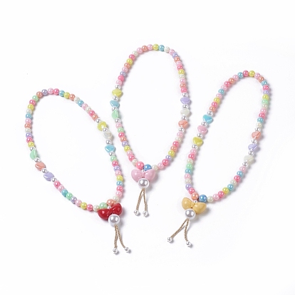 Детские акриловые ожерелья, со стеклянными бисеринами, круглый и bowknot