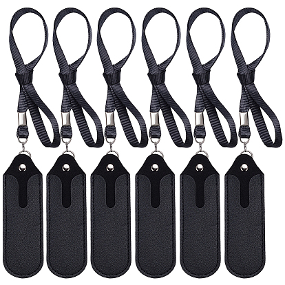 6Pcs Imitation Leather Recording Pen Lanyard Pouch, with Rope and Alloy Finding