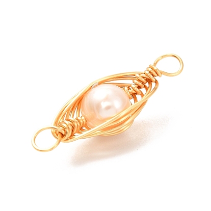 Natural Cultured Freshwater Pearl Beads Links Connectors, with Real 18K Gold Plated Eco-Friendly Copper Wire, Round