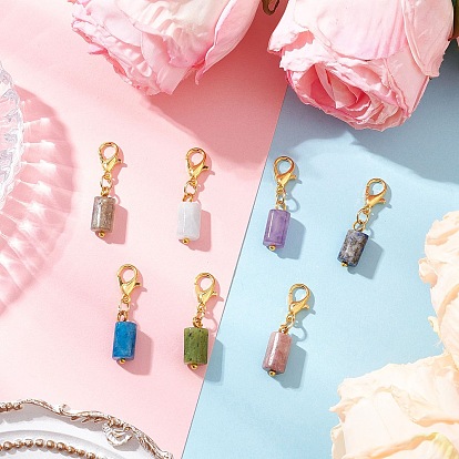 7шт. колонны из натурального родонита, канадского нефрита, аквамарина, аметиста, апатита, лазурита и лабрадорита, подвесные украшения, Сплав с застежками