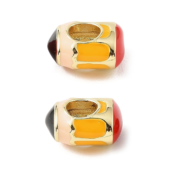Pencil Brass Enamel European Beads, Large Hole Beads, Rack Plating, Long-Lasting Plated, Lead Free & Cadmium Free