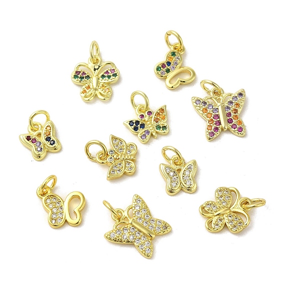 Подвески из настоящей 18k-позолоченной латуни с фианитами, с прыжковых колец, бабочка