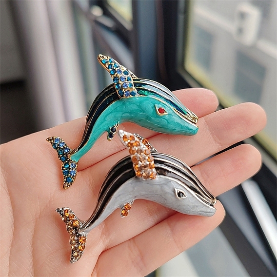 Эмалевые булавки в виде кита, Броши из сплава со стразами для рюкзака