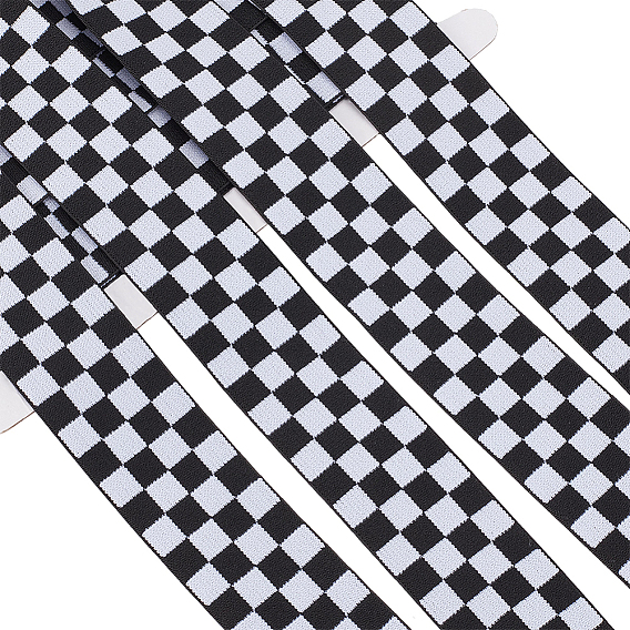 4.3M Polyester Elastic Ribbon, Tartan Pattern, for DIY Clothing Accessories Decorations