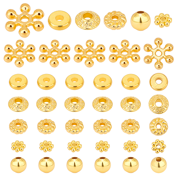 300шт. 6 стили латунные и сплавные разделительные бусины, биконус, круглый и снежинка, разнообразные