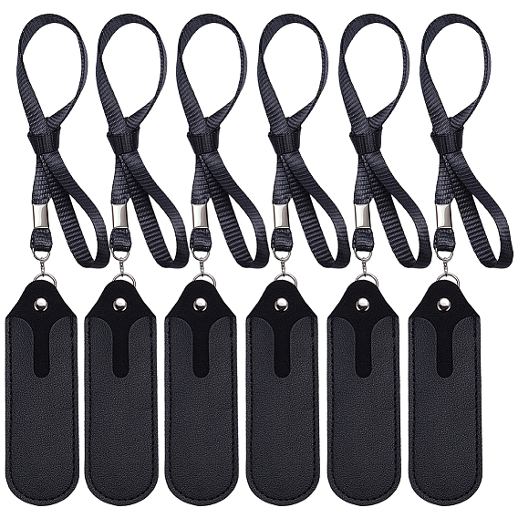 6Pcs Imitation Leather Recording Pen Lanyard Pouch, with Rope and Alloy Finding