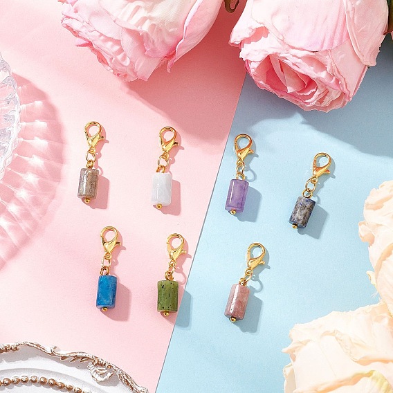 7шт. колонны из натурального родонита, канадского нефрита, аквамарина, аметиста, апатита, лазурита и лабрадорита, подвесные украшения, Сплав с застежками