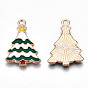 Alloy Enamel Pendants, Christmas, Cadmium Free & Lead Free, Christmas Tree, Light Gold