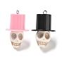 Halloween Opaque Resin Pendants, Skull with Hat Charms, with Platinum Iron Loop