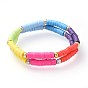 Stretch Bracelet Sets, with Polymer Clay Heishi Beads and Electroplate Glass Seed Beads