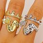 Brass Cuff Open Rings, Crown & Human Face