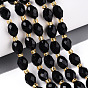 Натуральный черный обсидиан бисер пряди, граненые, овальные, с бисером