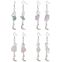 Natural Mixed Gemstone Chips Dangle Earrings, Tibetan Style Crescent Alloy Long Drop Earrings