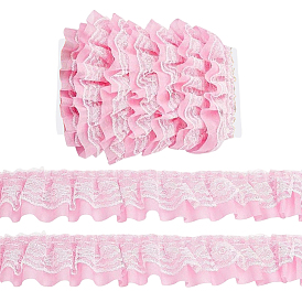 5M Double-Layer Pleated Polyester Chiffon Lace Trim, for Costume Decoration, with 1Pc Display Cards