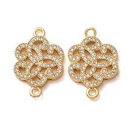 Breloques de connecteur en laiton micro pavé de zircone cubique transparente, liens de fleurs, crémaillère plaquage, plaqué longue durée, sans cadmium et sans plomb