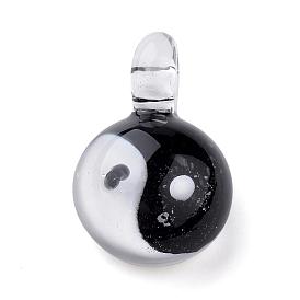 Pendentifs lampwork en verre manuels, pyrex, demi-tour avec yin yang