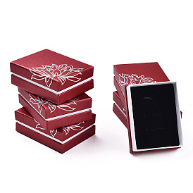 Cardboard Jewelry Set Boxes, Flower Printed Outside and Black Sponge Inside, Rectangle