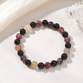 Эластичные браслеты из натуральных бусин черного оникса и ауралита для женщин, круглые