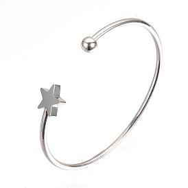 304 Stainless Steel Cuff Bangle Making, with 201 Stainless Steel Beads, Star