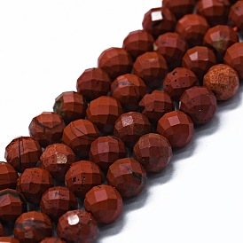 Rouge naturel perles de jaspe brins, à facettes (64 facettes), ronde