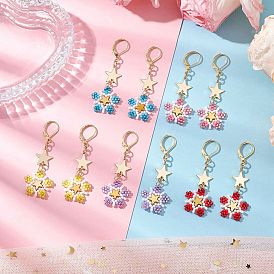 Brass Glass Seed Beads Flower Leverback Earrings, Golden