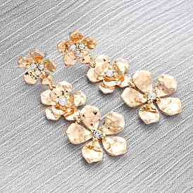 Серьги-гвоздики из цинкового сплава с цветком, со стразами, 304 штифты из нержавеющей стали