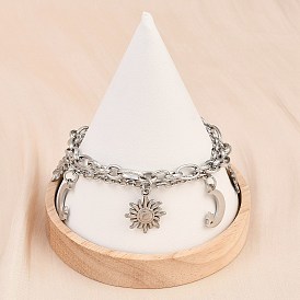 304 из нержавеющей стали браслеты многожильных, браслеты с подвесками для женщин, Вс & луна