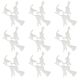 10 шт. ионное покрытие на Хэллоуин (IP) 201 подвески из нержавеющей стали, лазерная резка, ведьма с кошкой